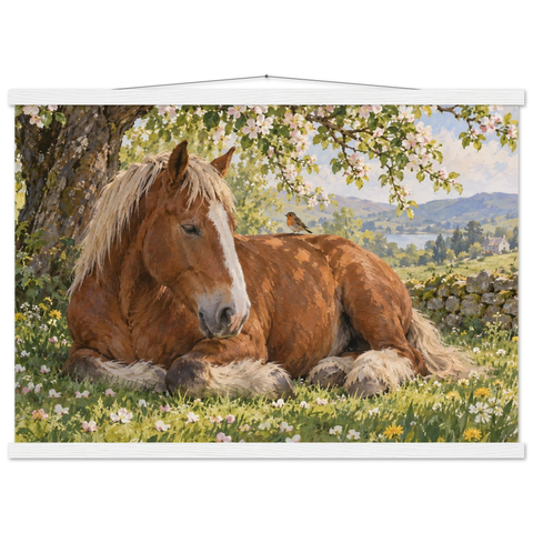 Kaltblut unter dem Apfelbaum – Poster mit Leisten 50×70 cm