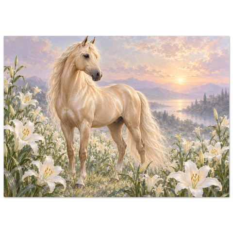 Cremello im Lilienfeld – Kunstdruck 50×70 cm