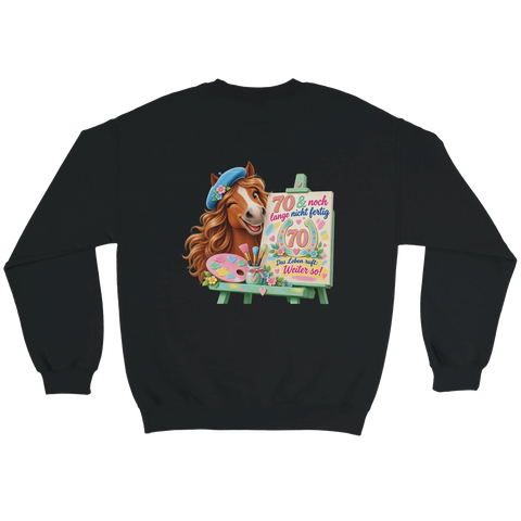 70 und noch lange nicht fertig – Pullover mit Rückendruck