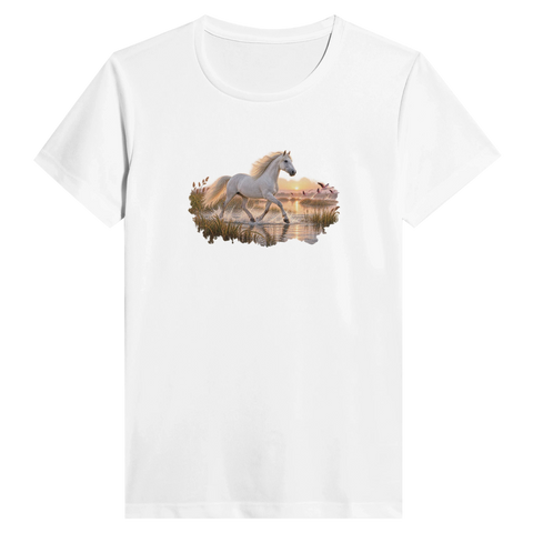 Camargue-Pferd im Flamingo-Marschland – Performance-Shirt Damen