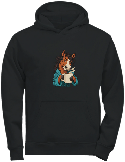 Morgenmuffel-Pferd mit Kaffee – Kinder-Hoodie Tee Jays