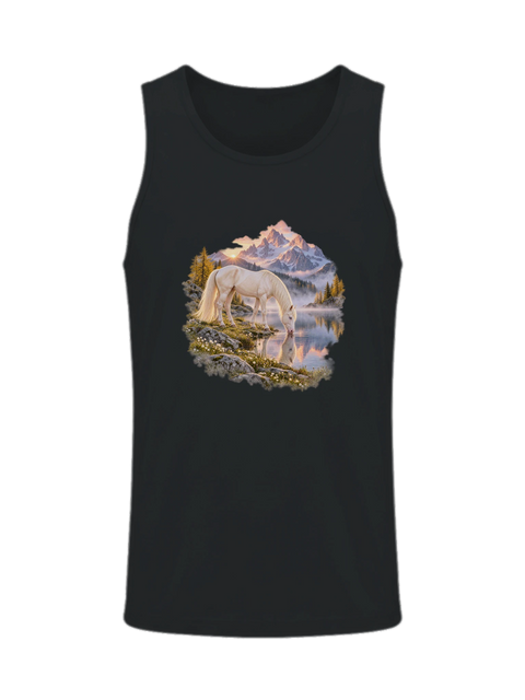 Cremello am Alpensee im Morgengrauen – Herren-Tank-Top