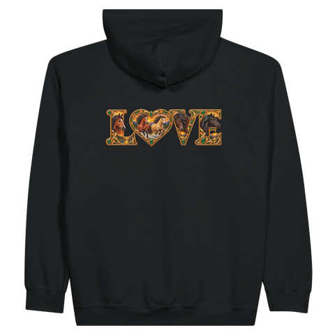 Love – Freiheit in Smaragd und Gold – Zip-Hoodie mit Rückendruck