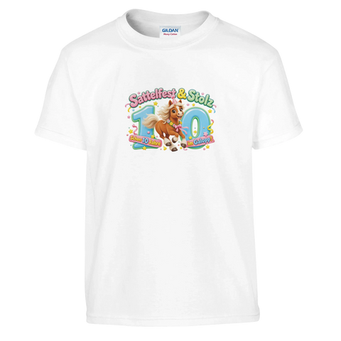 Sattelfest und Stolz (10 Jahre) – Kinder-T-Shirt