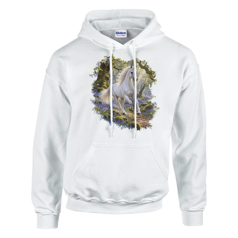 Weißes Pferd im Glockenblumenwald – Hoodie