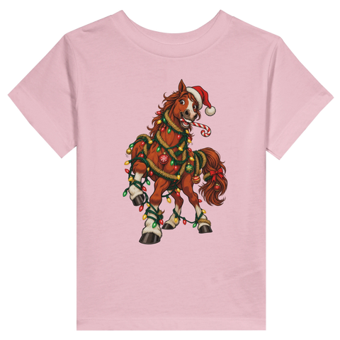 Weihnachtspferd in der Lichterkette – Kleinkind-T-Shirt