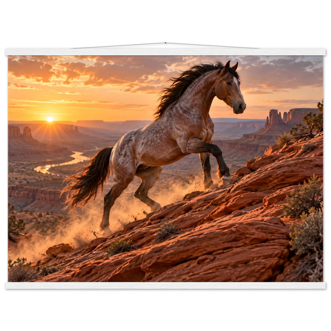 Mustang am roten Hang – Poster mit Leisten 75×100 cm