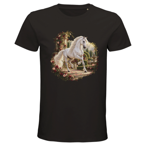 Andalusier im Rosengarten – Bio-T-Shirt Herren