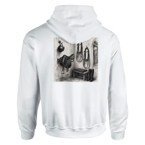 Sattelkammer als Aquarell – Hoodie mit Rückendruck
