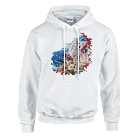Weißes Pferd auf der griechischen Insel – Hoodie