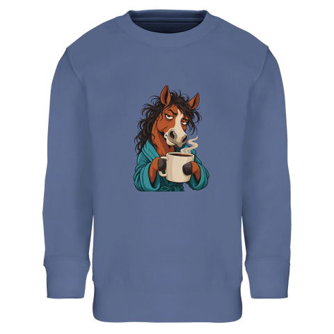 Morgenmuffel-Pferd mit Kaffee – Kinder-Pullover