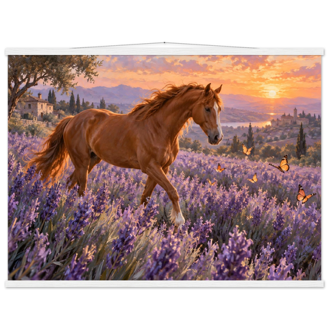 Fuchs im Lavendelhang – Poster mit Leisten 75×100 cm