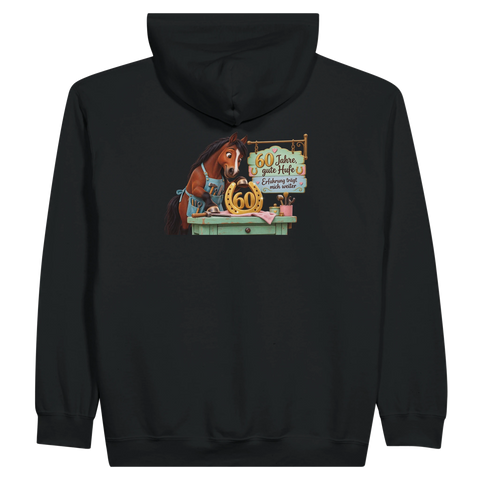 60 Jahre, gute Hufe – Zip-Hoodie mit Rückendruck