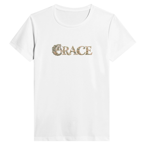 Grace – Schimmel in der Blütenschrift – Performance-Shirt Damen