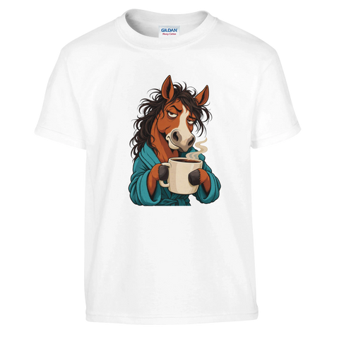 Morgenmuffel-Pferd mit Kaffee – Kinder-T-Shirt