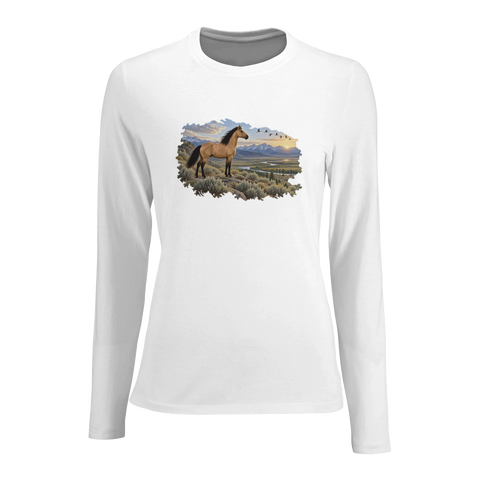 Buckskin über dem Salbeital – Damen-Langarmshirt