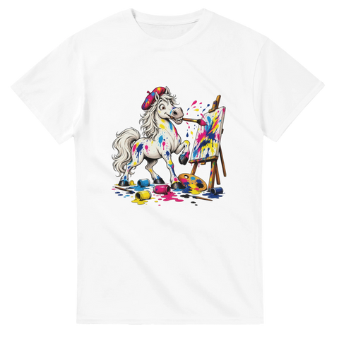 Maler-Pferd mit Farbspritzern – T-Shirt