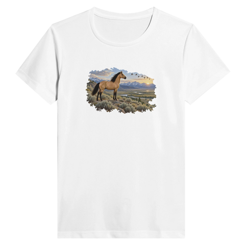 Buckskin über dem Salbeital – Performance-Shirt Damen