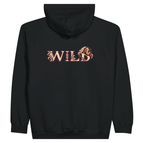 Wild – Stute und Fohlen in Bordeaux – Zip-Hoodie mit Rückendruck