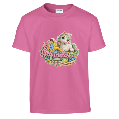 Geburtstag mit Blumen im Haar! (8 Jahre) – Kinder-T-Shirt