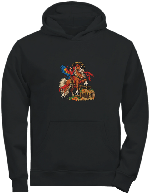 Piratenpferd mit Schatz und Papagei – Kinder-Hoodie Tee Jays