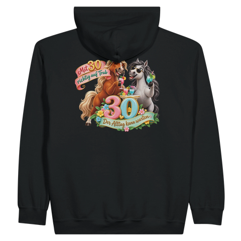 Mit 30 richtig auf Trab – Zip-Hoodie mit Rückendruck