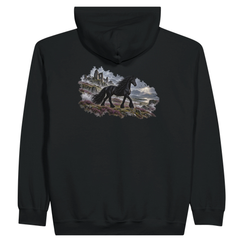 Friese zwischen Nebel und Ruinen – Zip-Hoodie mit Rückendruck