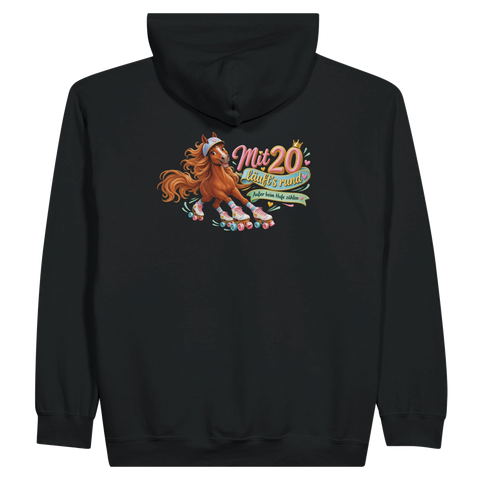 Mit 20 läuft's rund! – Zip-Hoodie mit Rückendruck