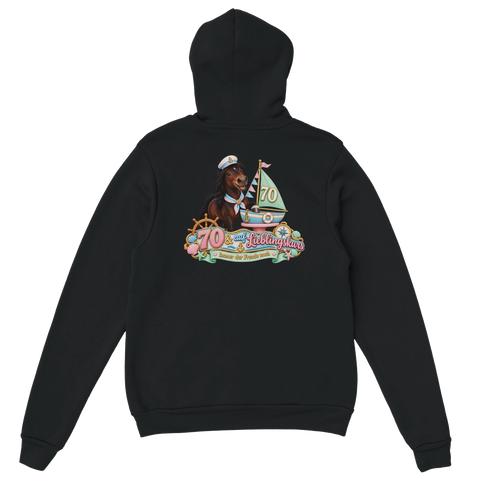 70 und auf Lieblingskurs – Hoodie mit Rückendruck