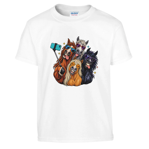 Selfie-Pferde mit Sonnenbrillen – Kinder-T-Shirt