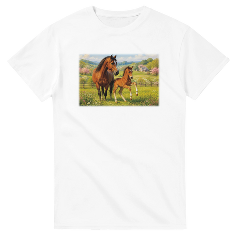 Stute und Fohlen im Frühling – T-Shirt