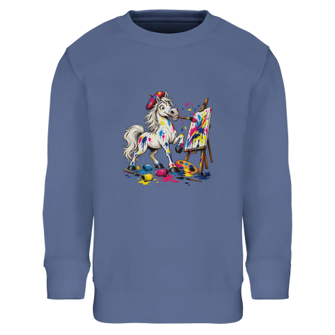 Maler-Pferd mit Farbspritzern – Kinder-Pullover