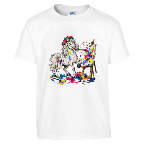 Maler-Pferd mit Farbspritzern – Kinder-T-Shirt