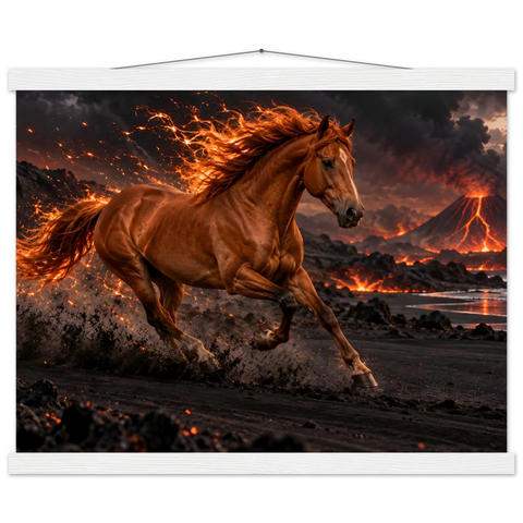 Feuermähne am Vulkan – Poster mit Leisten 40×50 cm