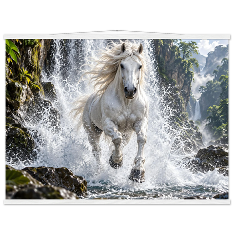 Schimmel durch den Wasserfall – Poster mit Leisten 75×100 cm
