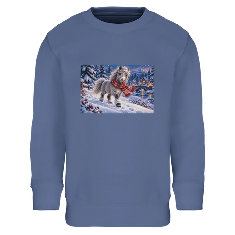 Winterpony mit rotem Schal – Kinder-Pullover