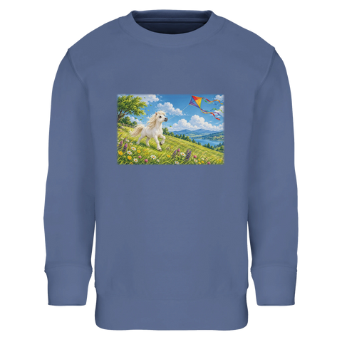 Pony mit Drachen auf der Windwiese – Kinder-Pullover