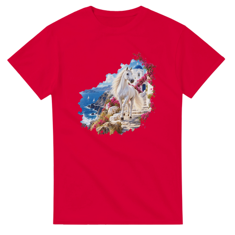Weißes Pferd auf der griechischen Insel – T-Shirt