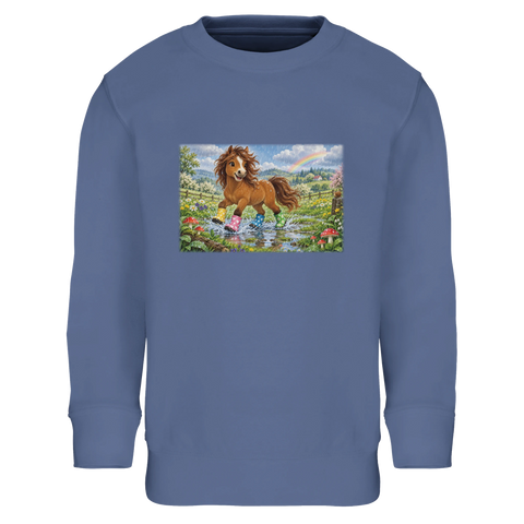 Pony mit Gummistiefeln im Regen – Kinder-Pullover