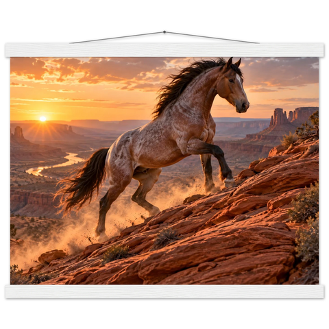 Mustang am roten Hang – Poster mit Leisten 40×50 cm
