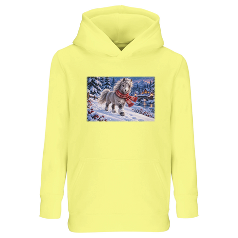 Winterpony mit rotem Schal – Kinder-Hoodie