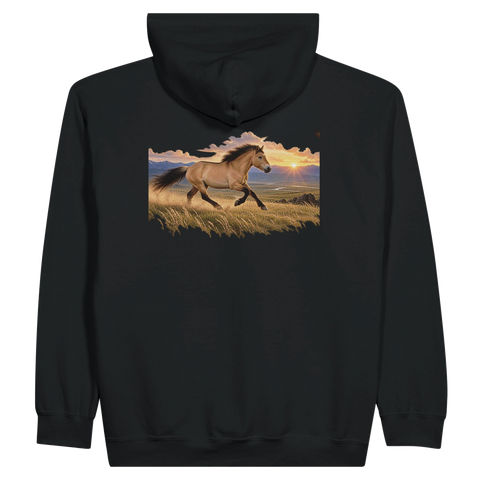 Falbe in der Steppe – Zip-Hoodie mit Rückendruck