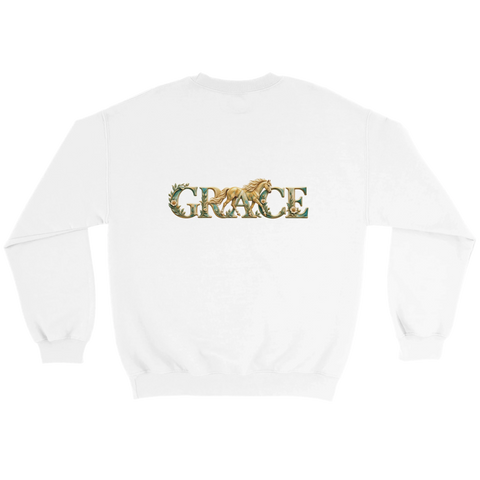 Grace – Goldenes Pferd in Türkis – Pullover mit Rückendruck