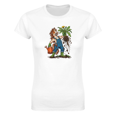 Gärtner-Pferd mit Löwenzahn – Damen-T-Shirt