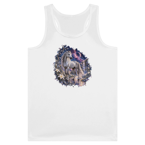 Silberpferd im kosmischen Liliengarten – Tank-Top
