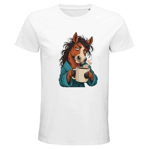 Morgenmuffel-Pferd mit Kaffee – Bio-T-Shirt Herren