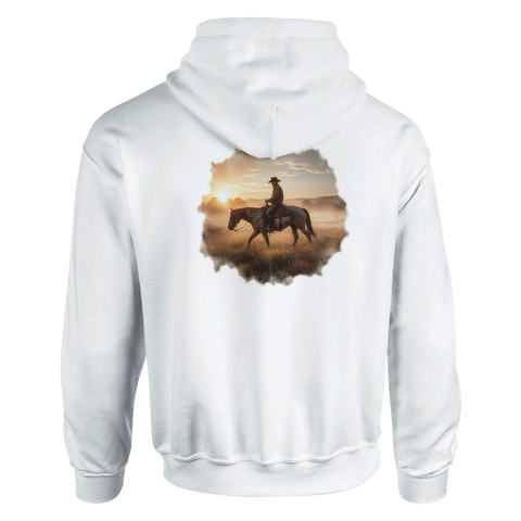 Morgennebel in der Prärie – Hoodie mit Rückendruck
