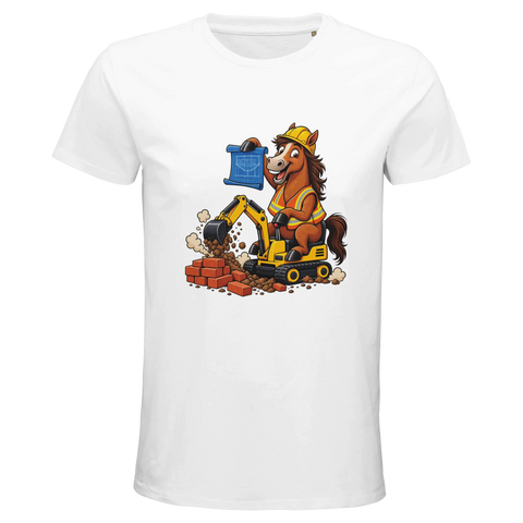 Bauarbeiter-Pferd auf dem Bagger – Bio-T-Shirt Herren