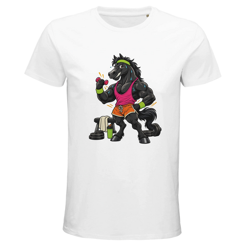 Muskel-Pferd im Fitnessstudio – Bio-T-Shirt Herren