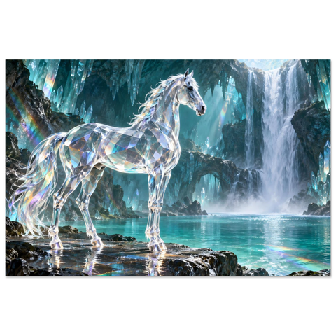 Gläsernes Pferd am Smaragdfall – Kunstdruck 60×90 cm